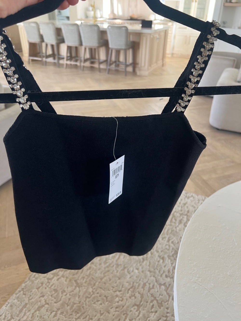 House of Harlow 1960 Black Crystal-Strap Knit Camisole